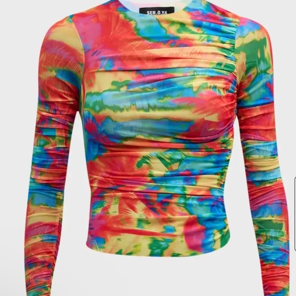 SER.O.YA Janey Multicolor Printed Long-Sleeve Crop Top Small - Picture 2 of 6